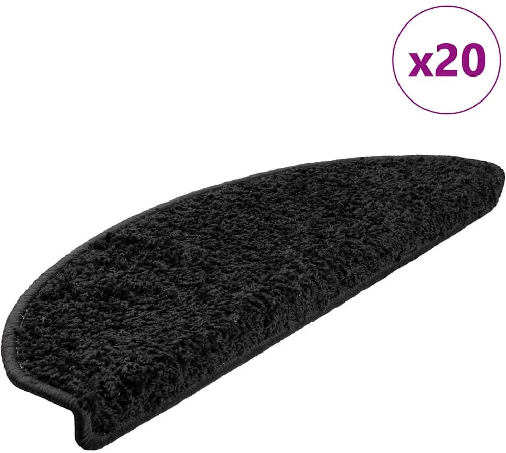 Laiptų kilimėliai, 20 vnt., juodi, 65x21x4 cm, dideli, pusapvaliai