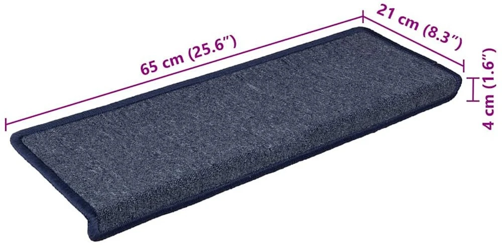 Laiptų kilimėliai, 30 vnt., 65x21x4 cm, tamsiai pilki ir mėlyni, stačiakampiai kraštai