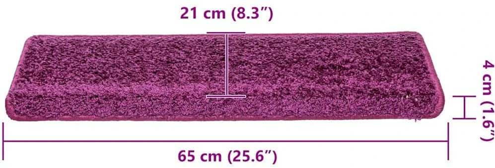 Laiptų kilimėliai, 30 vnt., 65x21x4 cm, violetiniai, stačiakampiai kraštai