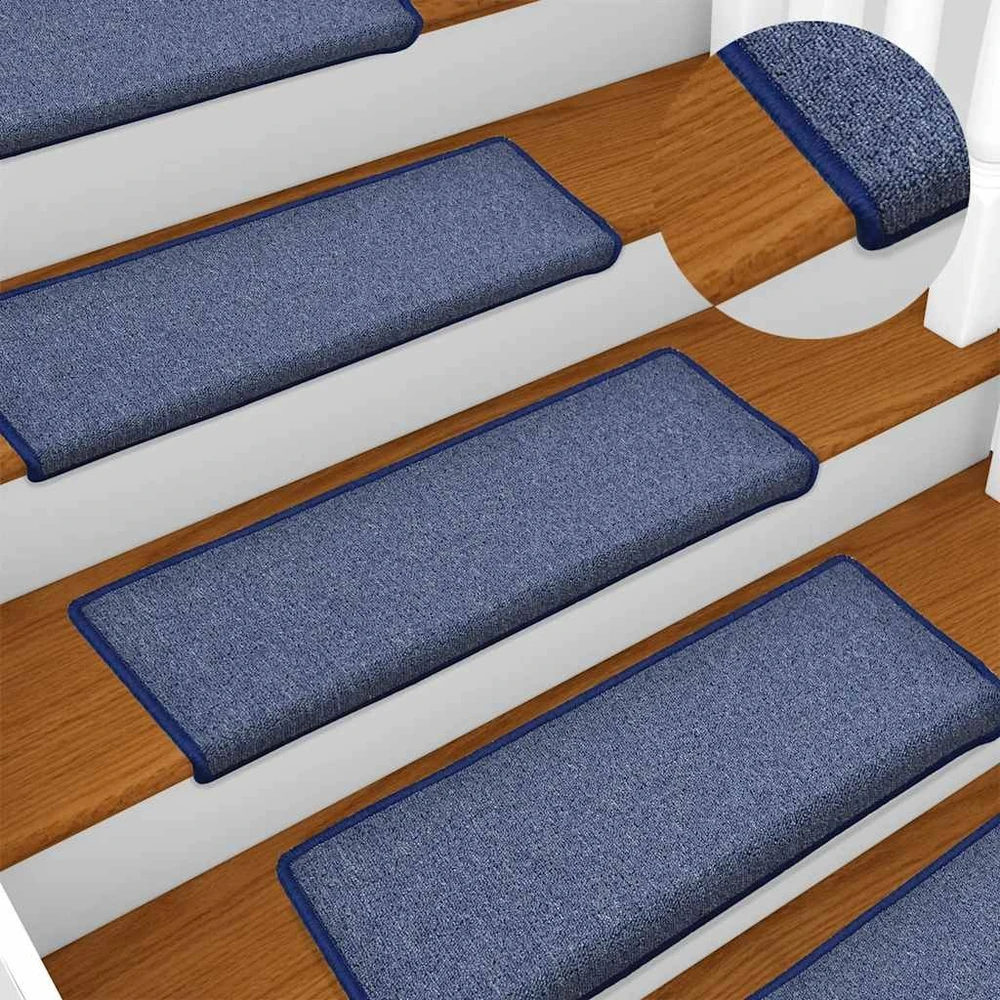 Laiptų kilimėliai, 30 vnt., 65x21x4 cm, mėlyni, stačiakampiai kraštai