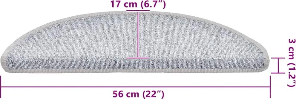 Laiptų kilimėliai, 30 vnt., 56x17x3 cm, šviesiai pilki, pusapvaliai