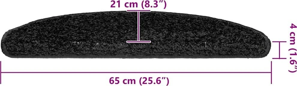 Laiptų kilimėliai, 30 vnt., juodi, 65x21x4 cm, dideli, pusapvaliai