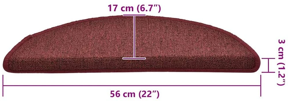 Laiptų kilimėliai, 30 vnt., 56x17x3 cm, bordo spalvos, pusapvaliai