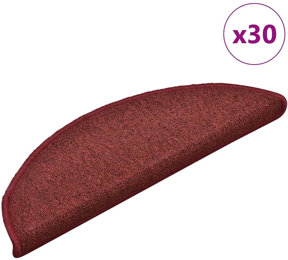 Laiptų kilimėliai, 30 vnt., 56x17x3 cm, bordo spalvos, pusapvaliai
