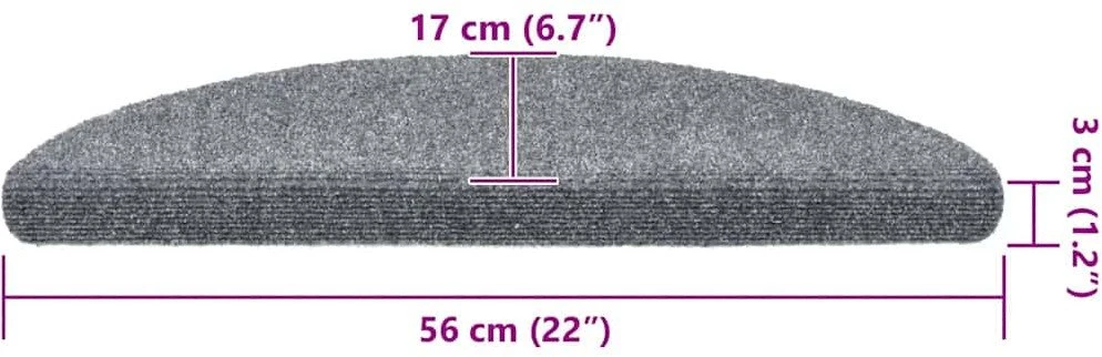 Laiptų kilimėliai, lipnūs, 20 vnt., 56x17x3 cm, šviesiai pilki, pusapvaliai