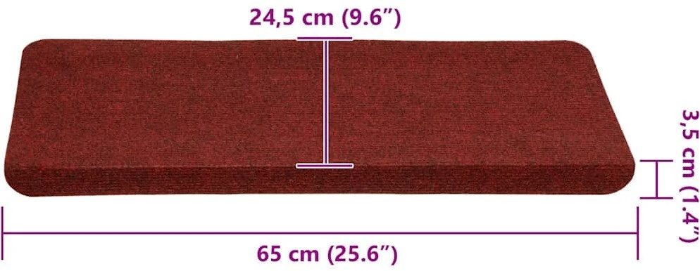 Lipnūs laiptų kilimėliai, 30vnt., raudoni, 65x24,5x3,5cm
