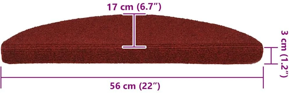 Laiptų kilimėliai, lipnūs, 30 vnt., 56x17x3 cm, bordo raudoni, pusapvaliai