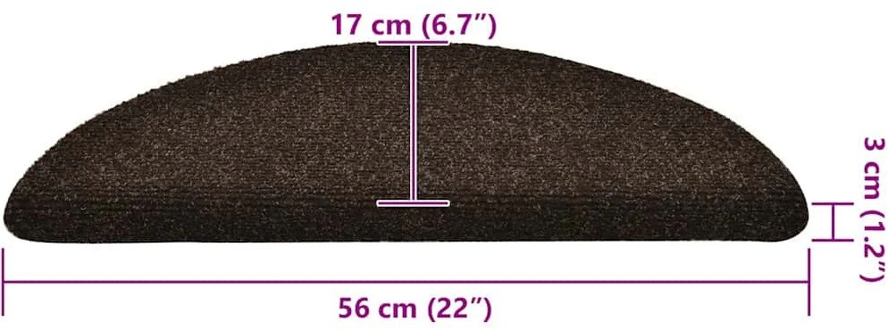 Laiptų kilimėliai, lipnūs, 30 vnt., rudi, pusapvaliai, 56x17x3 cm