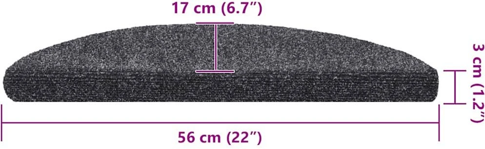 Laiptų kilimėliai, lipnūs, 30 vnt., 56x17x3 cm, tamsiai pilki, pusapvaliai