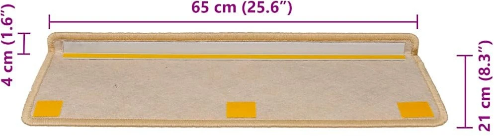 Lipnūs laiptų kilimėliai, 30vnt., šviesios smėlio, 65x21x4cm