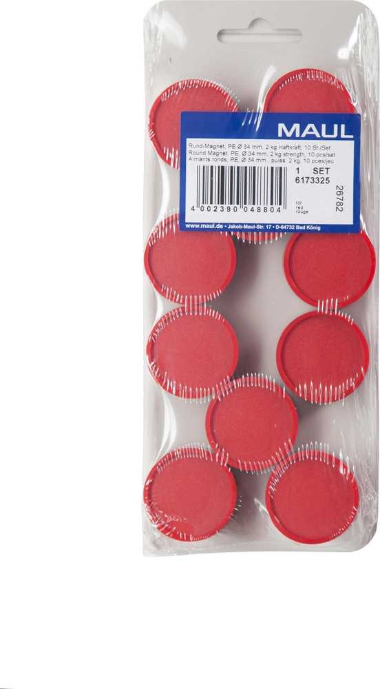 Maul Magnes pramoninis apvalus 29mm 10 vnt raudona