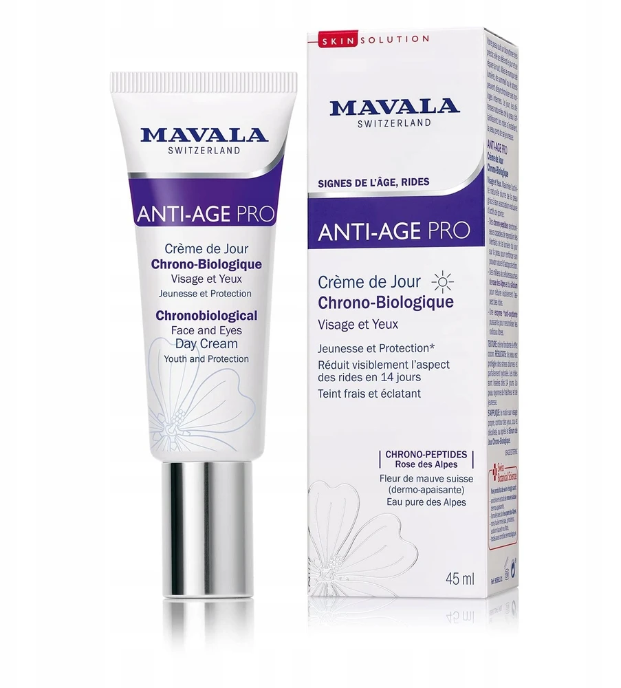 Mavala Anti-Age Pro Hydrating Anti-Wrinkle & Protecting Day Kreminis Face & Eyes, 45 ml