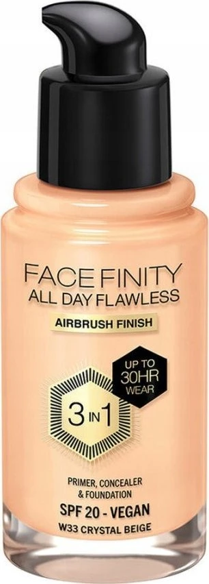 Max Factor Facefinity All Day Flawless makiažo pagrindas moterims 30 ml, spalva: W33 Crystal Beige