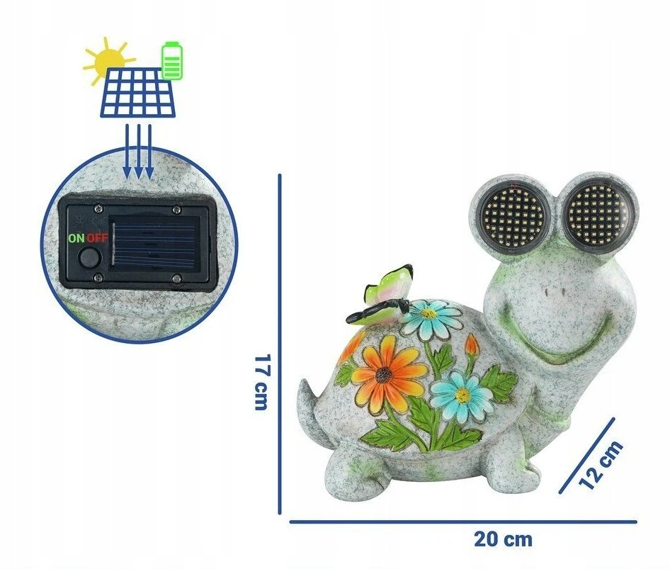 Maximex Turtle Saulės energija varoma sodo figūrėlė, vėžlys su šviečiančiomis LED akimis, 17 x 20 cm