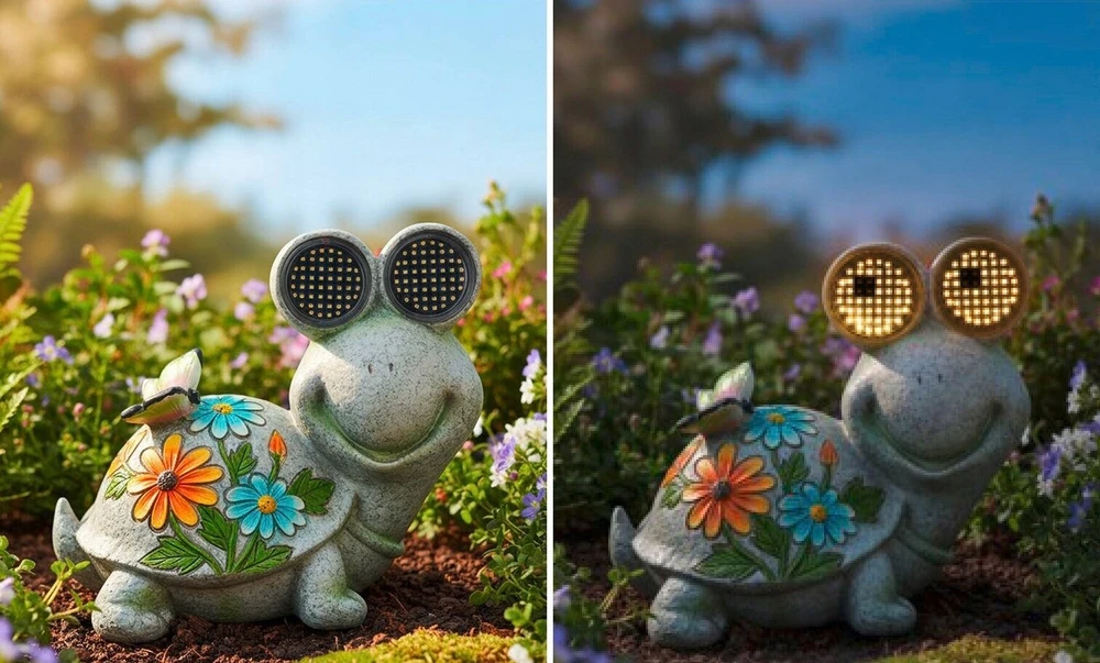 Maximex Turtle Saulės energija varoma sodo figūrėlė, vėžlys su šviečiančiomis LED akimis, 17 x 20 cm