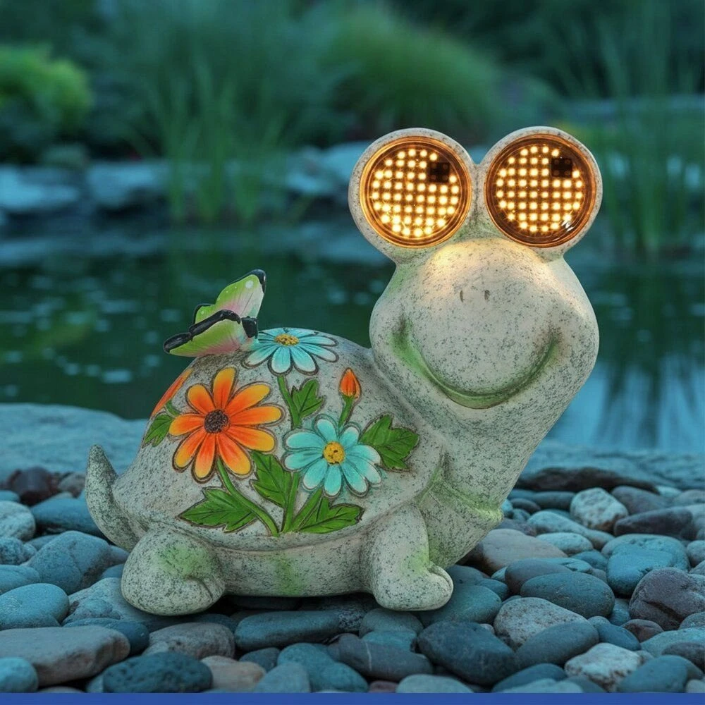 Maximex Turtle Saulės energija varoma sodo figūrėlė, vėžlys su šviečiančiomis LED akimis, 17 x 20 cm