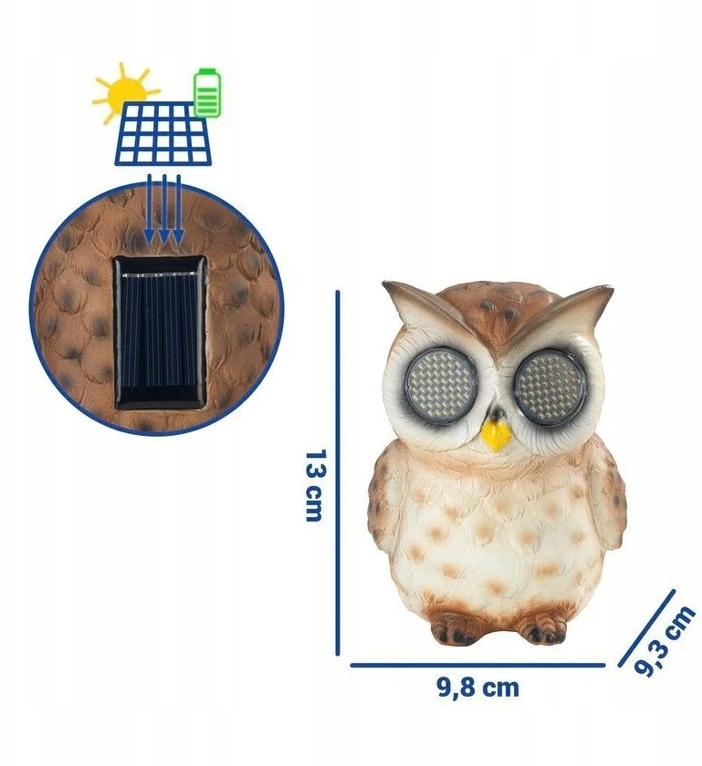 Maximex Saulės energija varoma sodo figūrėlė, pelėda su mirksinčiomis LED akimis, 13 cm
