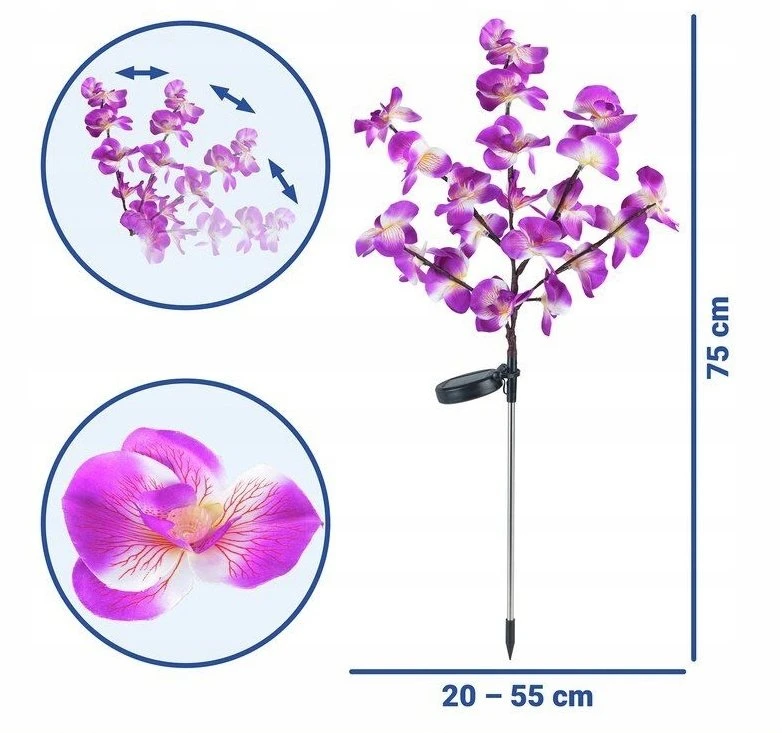 Maximex PIECES Saulės energija varomi sodo šviestuvai, LED orchidėjos, 2 dalių rinkinys, 75 cm