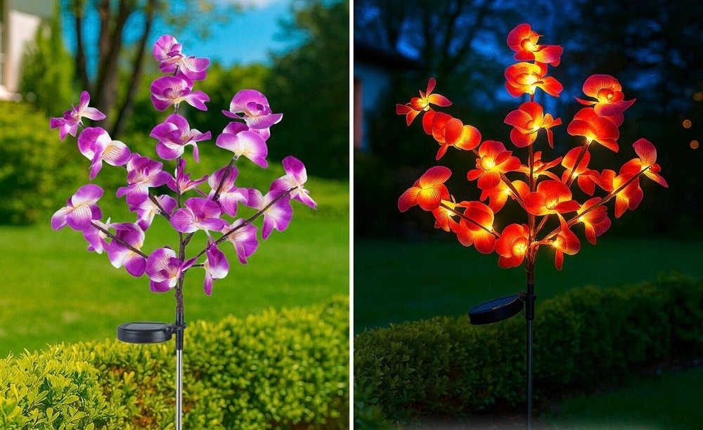 Maximex PIECES Saulės energija varomi sodo šviestuvai, LED orchidėjos, 2 dalių rinkinys, 75 cm