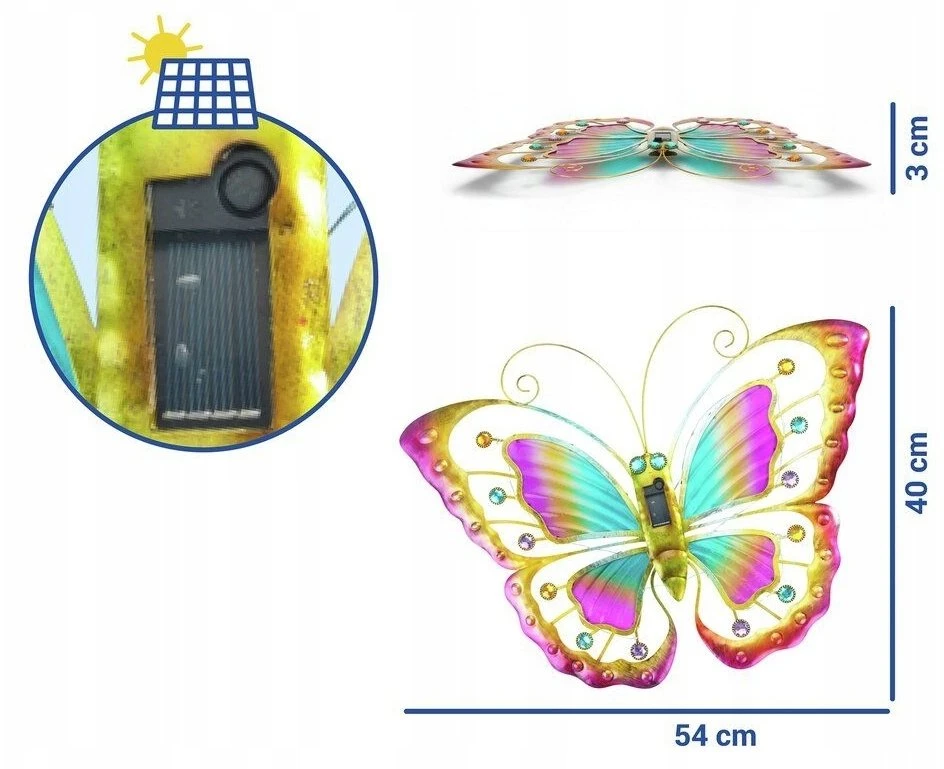 Maximex Butterfly Sodo sienos dekoracija, saulės energija varomas LED drugelis, 54 x 40 cm