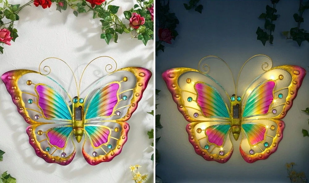 Maximex Butterfly Sodo sienos dekoracija, saulės energija varomas LED drugelis, 54 x 40 cm