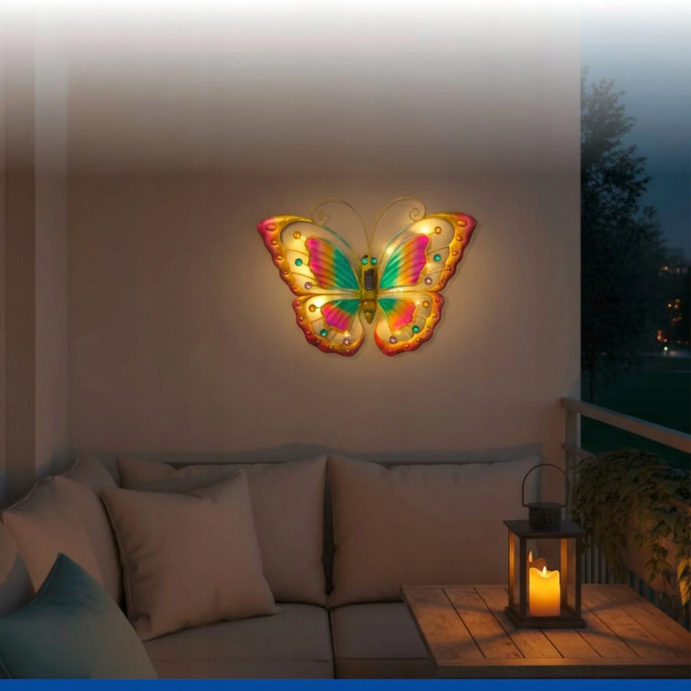 Maximex Butterfly Sodo sienos dekoracija, saulės energija varomas LED drugelis, 54 x 40 cm