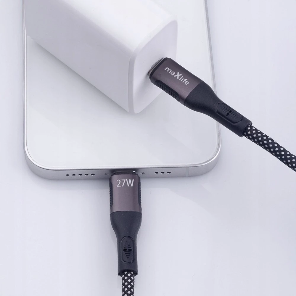Maxlife MXUC-11 magnetinis laidas USB-C – Lightning 1,0 m 27W juodas nailoninis