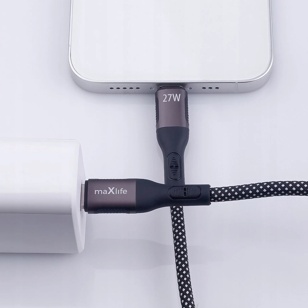 Maxlife MXUC-11 magnetinis laidas USB-C – Lightning 1,0 m 27W juodas nailoninis