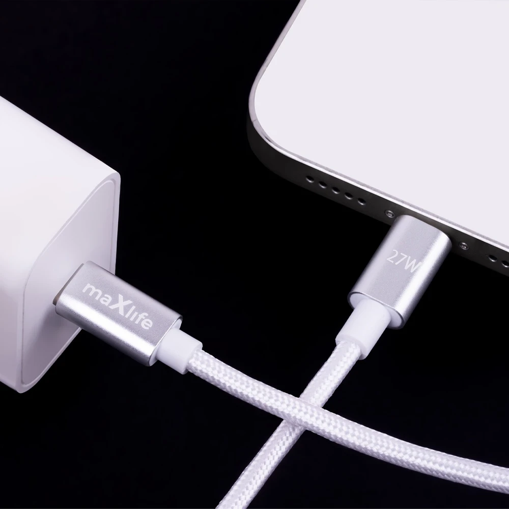 Maxlife MXUC-12 laidas USB-C – Lightning 1,0 m 27W baltas