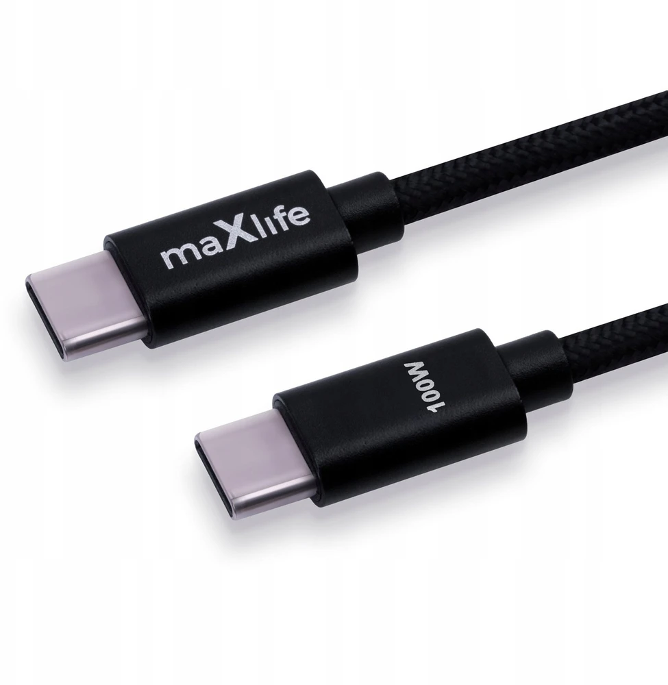 Maxlife MXUC-12 laidas USB-C – USB-C 1,0 m 100W juodas