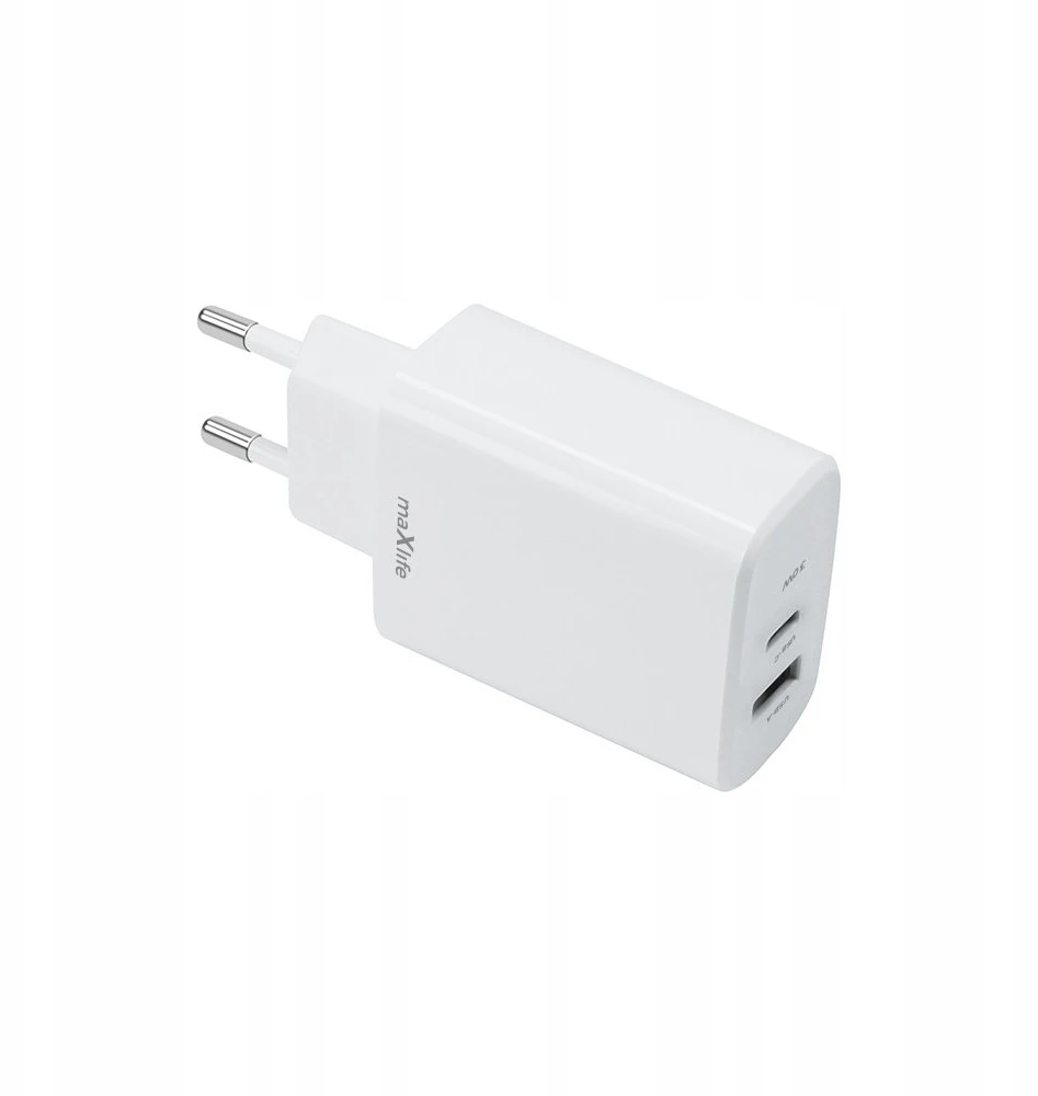 Maxlife MXTC-10-30AC PD QC įkroviklis 1x USB-C 1x USB 30W baltas