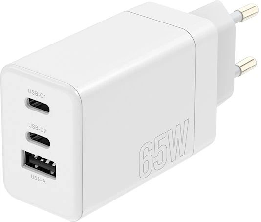 „Maxlife MXTC-08-65ACC PD QC“ įkroviklis 2x USB-C 1x USB 65W baltas