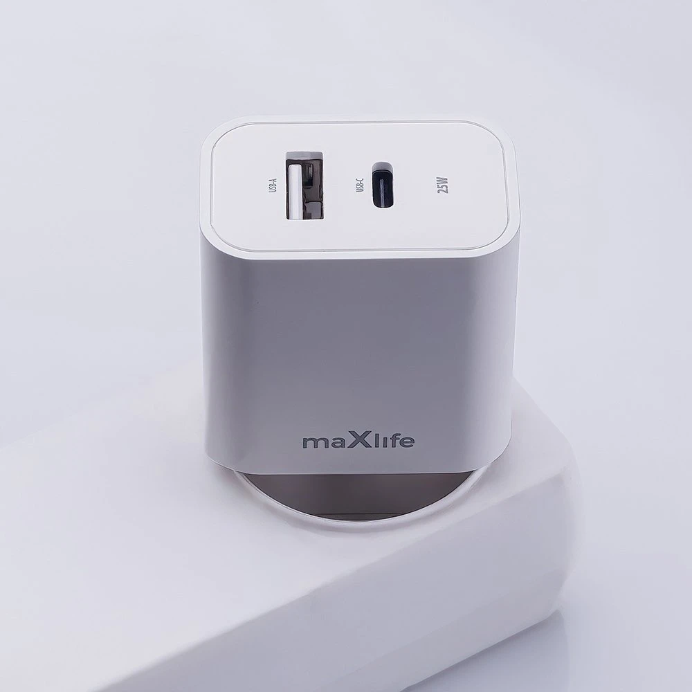 Maxlife MXTC-06-25AC PD QC įkroviklis 1x USB-C 1x USB 25W baltas