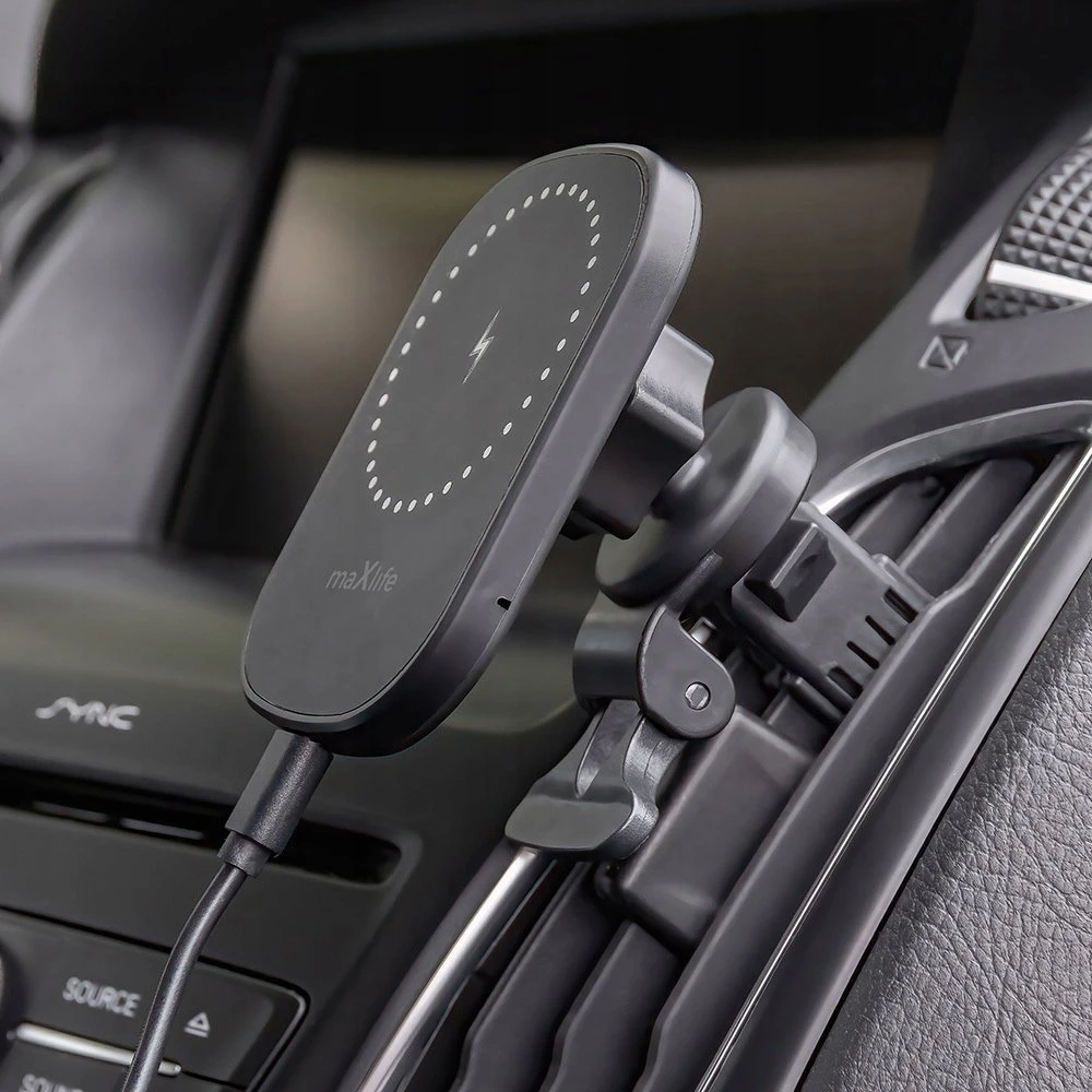 Maxlife automobilinis laikiklis ventiliacijos grotelėms MXCH-16 magnetinis su belaidžiu įkrovimu juodas 15W