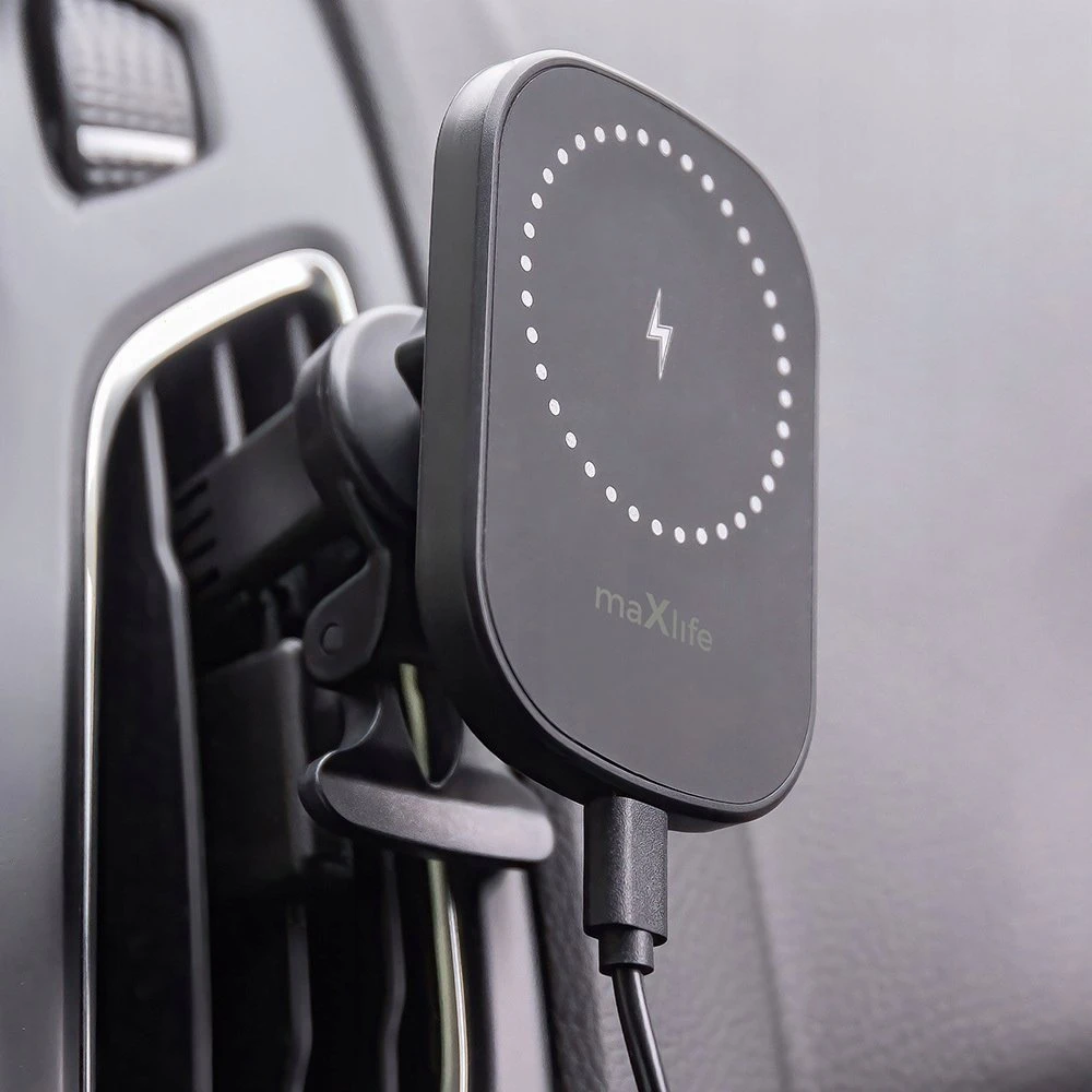 Maxlife automobilinis laikiklis ventiliacijos grotelėms MXCH-16 magnetinis su belaidžiu įkrovimu juodas 15W