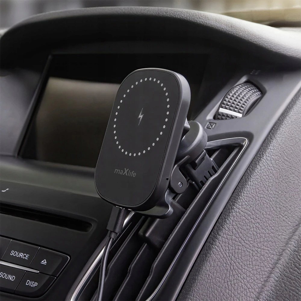 Maxlife automobilinis laikiklis ventiliacijos grotelėms MXCH-16 magnetinis su belaidžiu įkrovimu juodas 15W