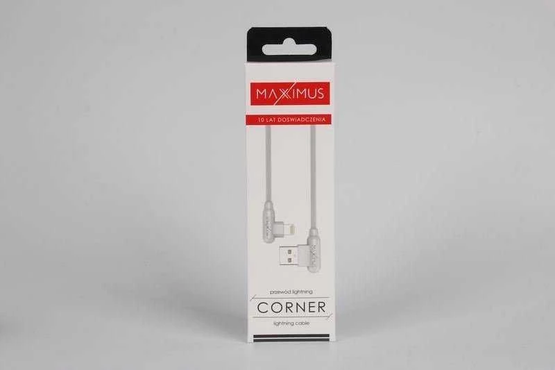 Maxximus KABELIS MX CORNER GREITOJO ĮKROVIMO LIGHTNING 2.4A/1M, Baltas KAMPINIS