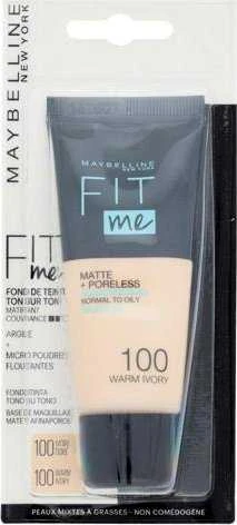 „Maybelline Fit Me Matte + Poreless“ skystas makiažo pagrindas, 100 „Warm Ivory“, 30 ml
