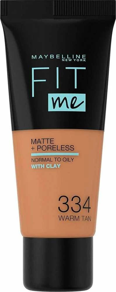 „Maybelline Fit Me Matte + Poreless“ skystas makiažo pagrindas, 334 „Warm Tan“, 30 ml