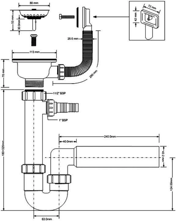 McAlpine Sifonas Vamzdinis sifonas vienvietis 1,5'' (HC7+FSW50PR)