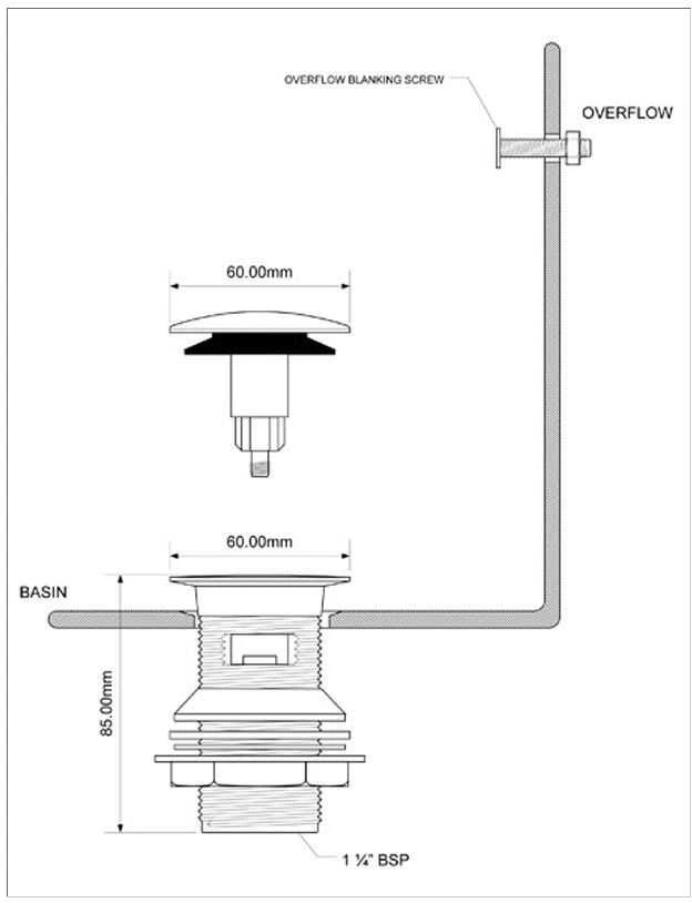 McAlpine Automatinis kamštis klik-klak Glasgow 5/4'' didelis chromas (CW60-CB)