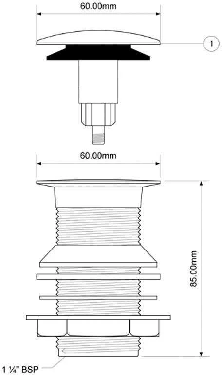 McAlpine automatinis kamščio mechanizmas klik-klak Glasgow 5/4'' didelis chromuotas (CWU60-CB)