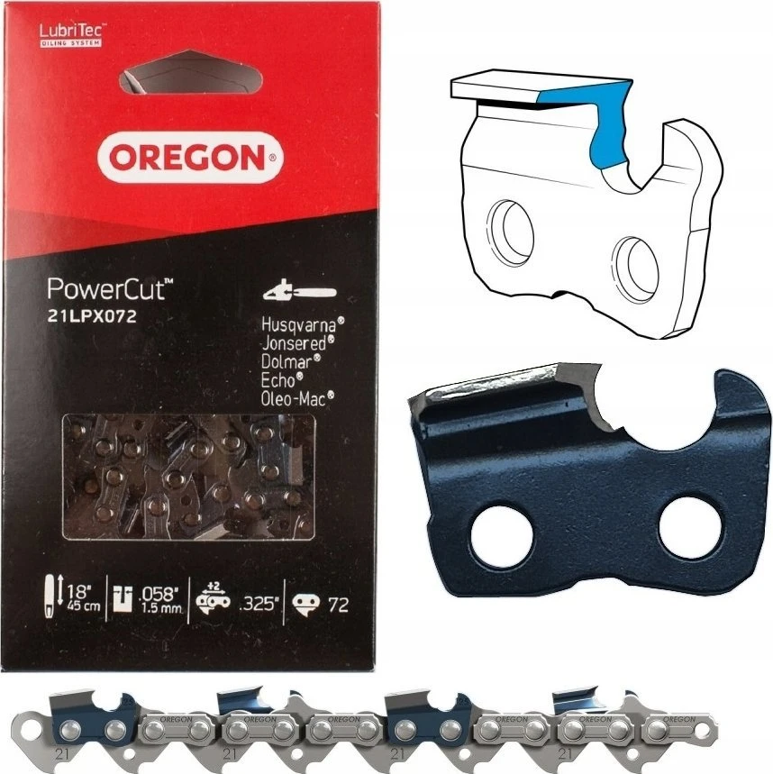NAC Pjūklo grandinė Oregon 21LPX - PowerCut; 18''; 45 cm; .325''; 72; 1,5 mm