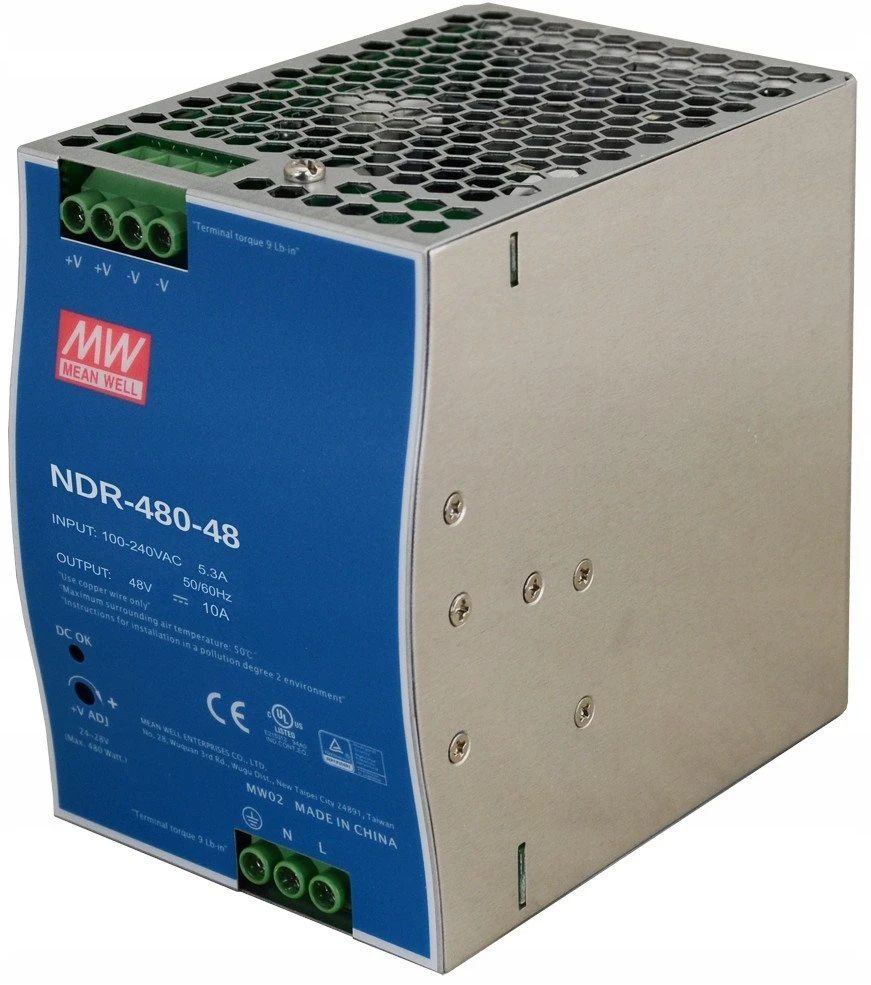 Mean Well IŠJUNGIMO MAITINIMO ŠULINIO DIN bėgelio MEDŽIAGOS NDR-480-48 48V/480W/10A
