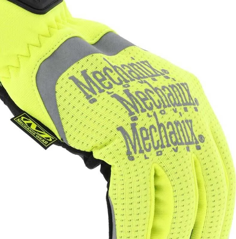 Mechanix Wear PirštinėsFastFit® HiViz geltonos 9/M dydis. Rauktas rankogalis, dirbtinė oda, TrekDry®, šviesą atspindintys užrašai