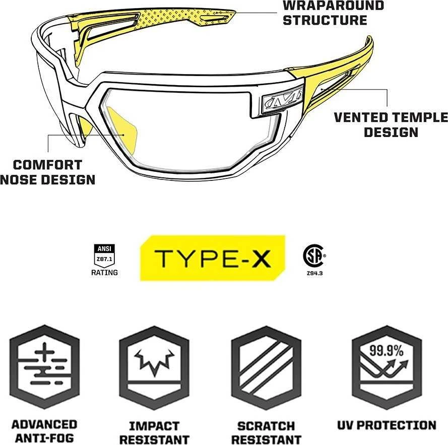 Mechanix Wear Mechanix Apsauginiai Akiniai Type-X, Juodi, Skaidri linzė