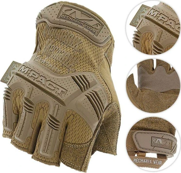 Mechanix Wear Bepirštės Pirštinės Mechanix M-Pact® FINGERLESS Coyote L dydis. Velcro, TrekDry®, dirbtinė oda, delno, krumplių, pirštų apsauga