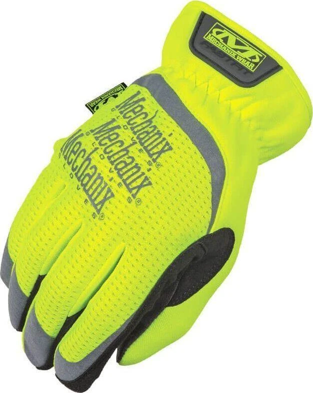 Mechanix Wear PirštinėsFastFit® HiViz geltonos 9/M dydis. Rauktas rankogalis, dirbtinė oda, TrekDry®, šviesą atspindintys užrašai