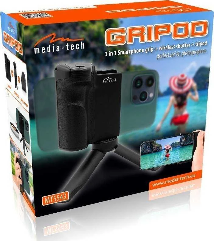TV laikiklis Išmaniojo telefono laikiklis + stalinio kompiuterio trikojis + Bluetooth nuotolinio valdymo pultas Media-Tech Gripod MT5543