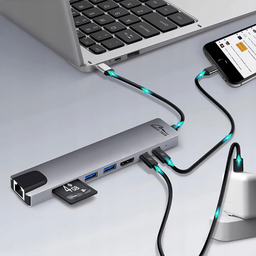 Media-Tech MEDIA-TECH HUB USB 8 IN 1 GIGA LAN HUB MT5046